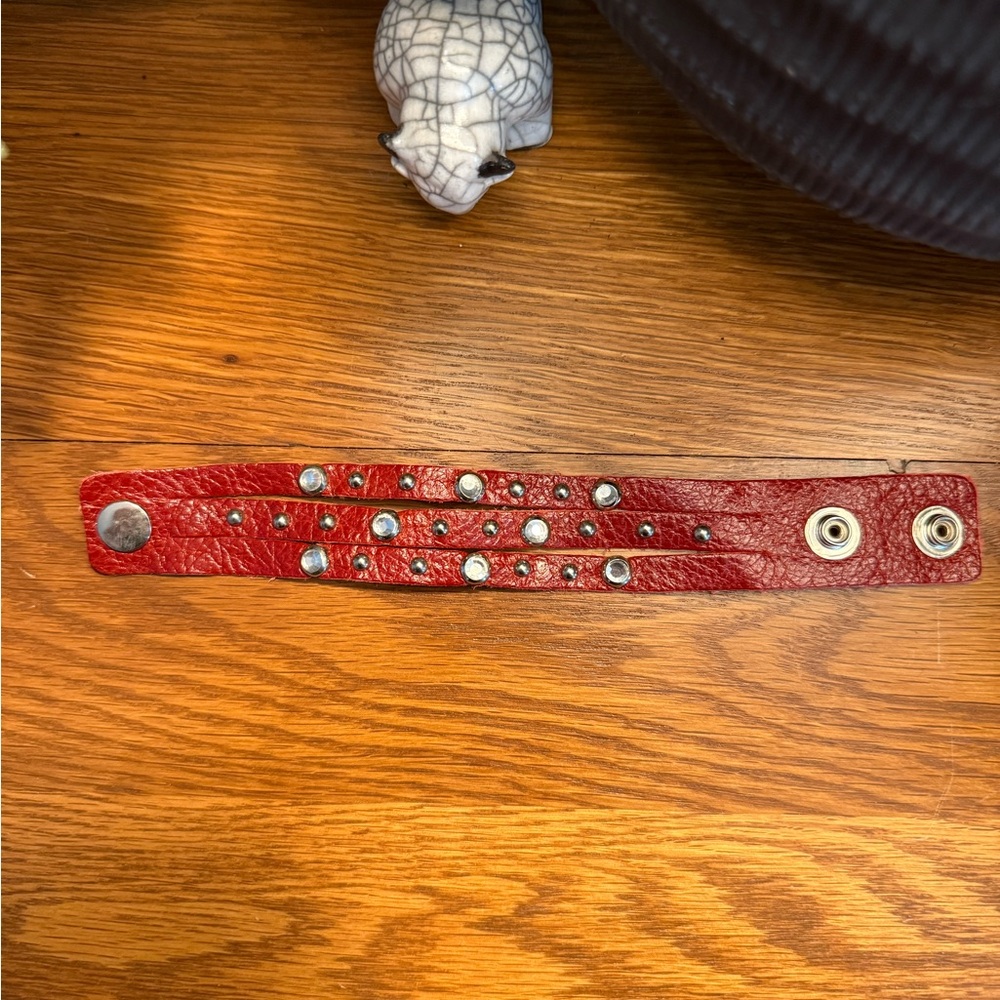 Red Leather Studded Bracelet